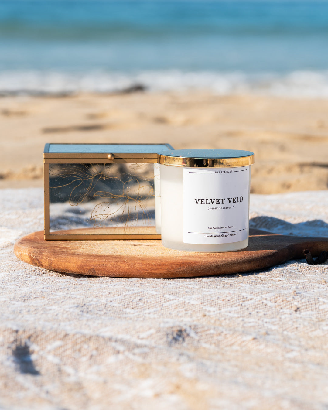 Luxury candle collection made in South Africa at the beach