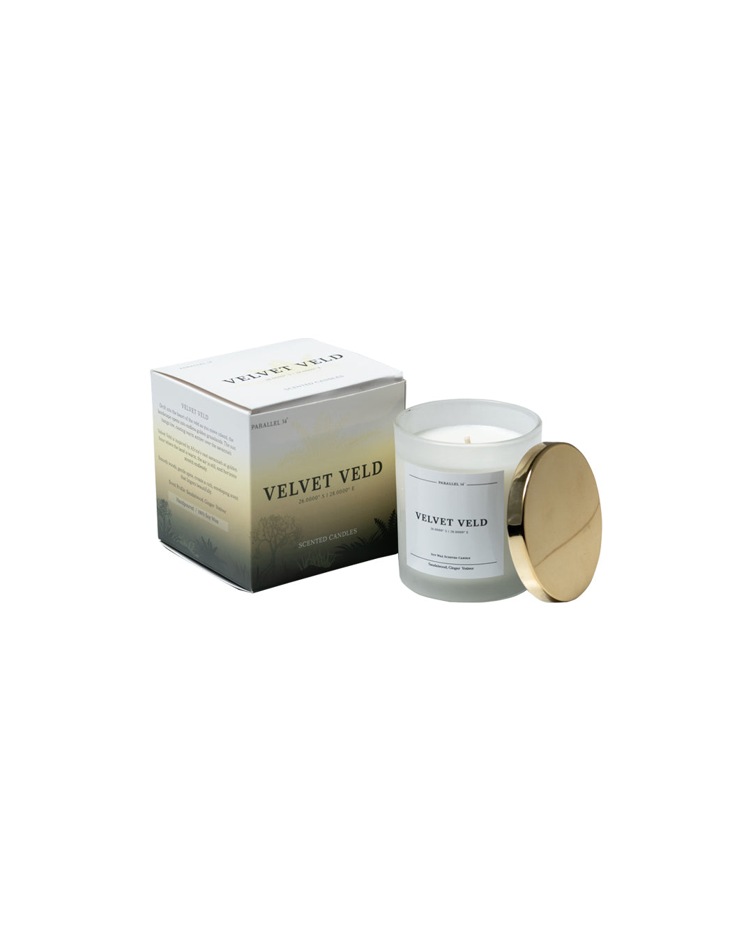 Velvet Veld candle with packaging on a white background