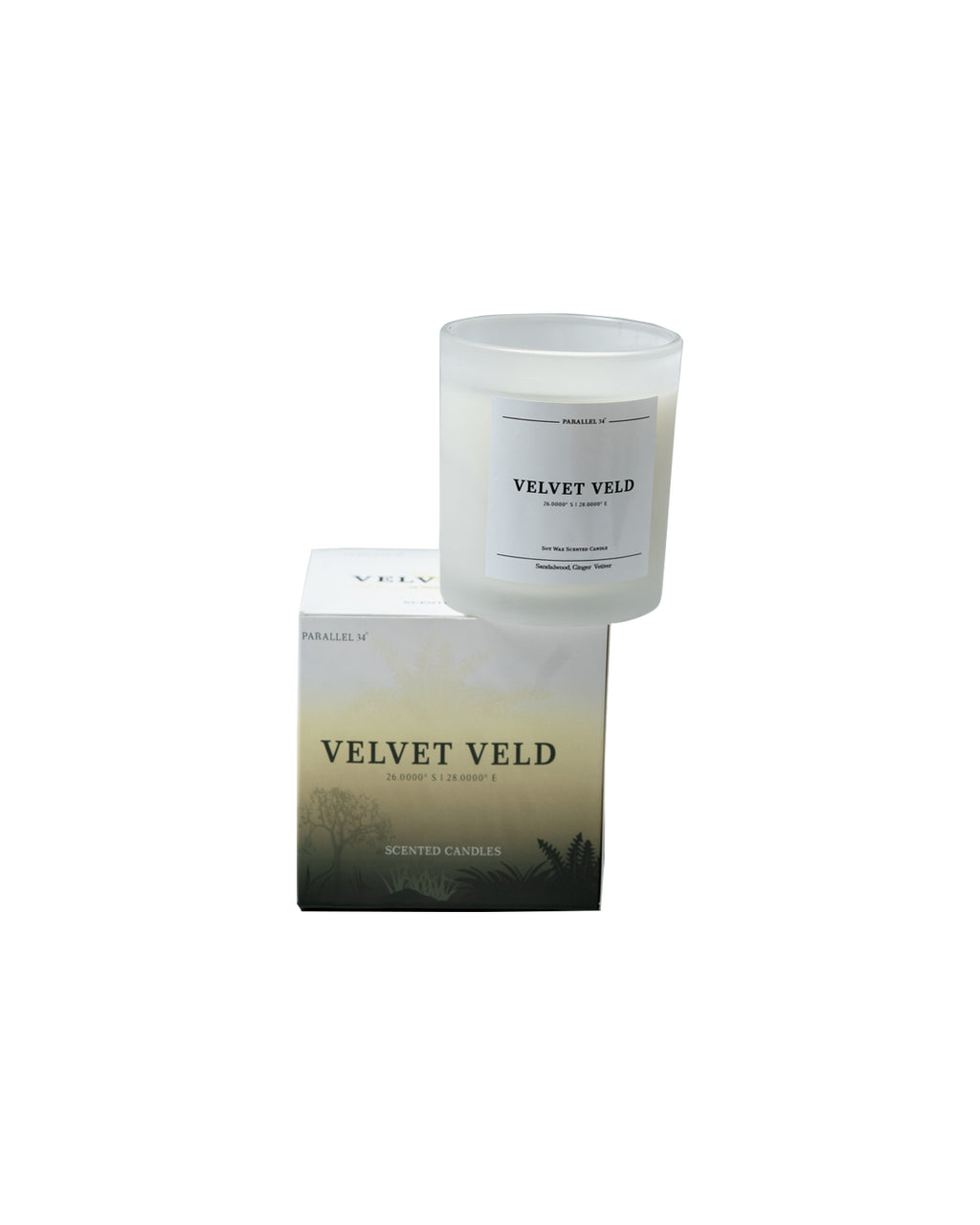 Luxury Candle and packaging with 'Velvet Veld' branding on a white background